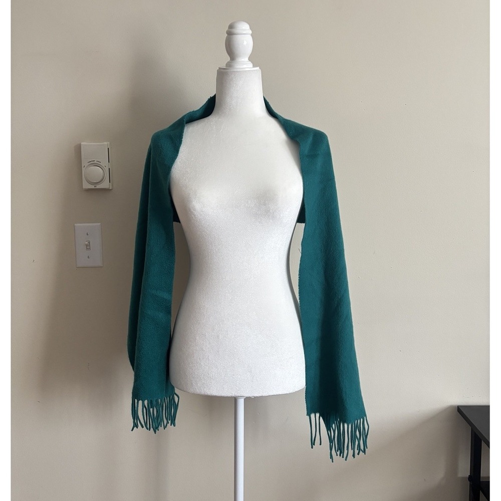 Amicale Cashmere Scarf Teal Green Seafoam Fringe Quiet Luxury Boho Casual Winter